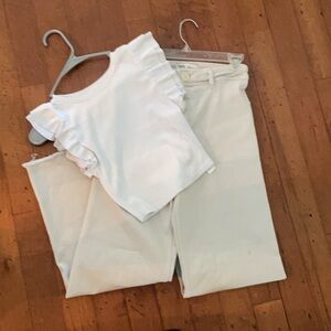 Zara outfit! Cropped S white ruffle top with Size 4 Khaki wide leg pants! $20
